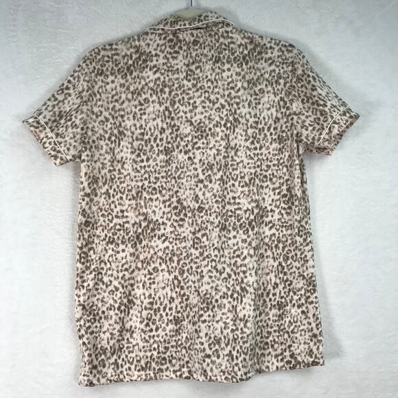 Nicole Miller Shirt Small Tan Leopard Button Pajama Top Sleep Sleep PJ Soft Cozy - Picture 3 of 8